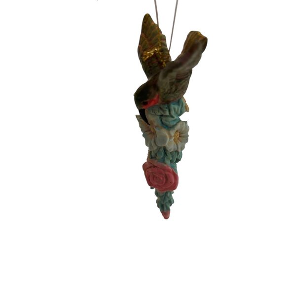 Hand-Painted Hummingbird Hanging Ornament With Flowers Multicolor Resin Design N - Picture 7 of 8